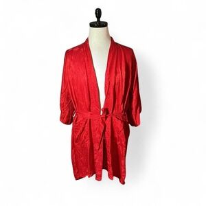Pacific Red Silk Rayon Floral Embossed Kimono Robe One Size